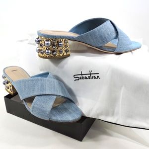 SEBASTIAN 🇮🇹 WOMENS BLUE JEANS DENIM COMFORT MULES